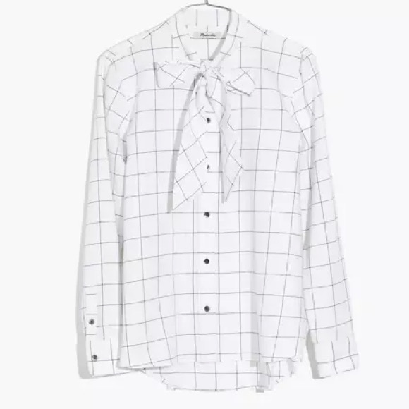 MADEWELL Flanne Tie-Neck Shirt in Window Pain - Picture 1 of 9